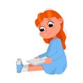 Cute Red Haired Girl Reading Book while Sitting on Floor, Lovely Preschooler Kid or Elementary School Student Enjoying