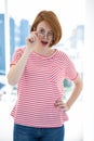 Cute red haired hipster with glasses Royalty Free Stock Photo
