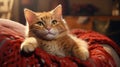 Cute red-haired kitten on a couch. Cat at home. AI Generated Royalty Free Stock Photo