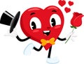 Cute Red Heart Retro Cartoon Character Holding A Rose