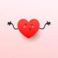 A cute red heart shape gives an air kiss with open arms. Love concept for postcard, poster or web banner