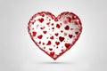Cute red heart shape made with small red hearts on white background. Royalty Free Stock Photo