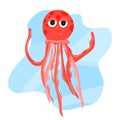 Cute red jellyfish in cartoon style on a marine background Royalty Free Stock Photo