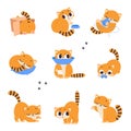 Cute Red Kitten Doing Different Activities Set, Adorable Pet Animal Playing, Sleeping and Eating Cartoon Vector Royalty Free Stock Photo