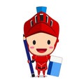 Cute red knight holding pencil and eraser character vector design. Flat illustration Royalty Free Stock Photo