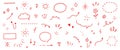 Cute red line icon sketch element. Hand drawn red line sketch text decoration star sparkle, arrow, heart element set Royalty Free Stock Photo