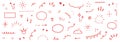 Cute red line icon sketch element. Hand drawn red line sketch text decoration star sparkle, arrow, heart element set Royalty Free Stock Photo