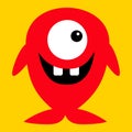 Cute red monster icon. Happy Halloween. Cartoon colorful scary funny character. One fish eye, tooth. Funny baby collection. Yellow