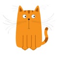 Cute red orange cartoon cat. Big mustache whisker. Funny character. Flat design. White background.