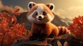 Cute red panda cub in the red mountains - Children's illustration in carton style 4