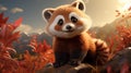 Cute red panda cub in the red mountains - Children's illustration in carton style 2