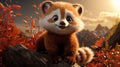Cute red panda cub in the red mountains - Children's illustration in carton style