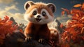 Cute red panda cub in the red mountains - Children's illustration in carton style 3