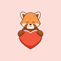 Cute red panda holding heart love Royalty Free Stock Photo