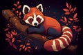 Cute red panda sitting on a tree branch. Vector illustration