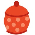 Cute red polka dot sugar bowl, flat, isolated object on white background, vector illustration, Royalty Free Stock Photo