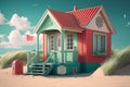 Cute red and seafoam green cottage by the beach side