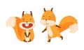 Cute red squirrel in different actions set. Happy funny emotional little forest animal cartoon vector illustration Royalty Free Stock Photo