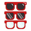 Cute red sunglasses isolated. Glasses set. flat