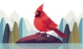 A Cute Redbird Sit on Mountain. Vector