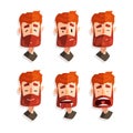 Cute Redhead Bearded Man Head with Different Facial Expression Vector Set