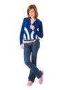 Cute Redhead in blue cardigan Royalty Free Stock Photo