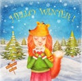 Cute redhead happy little young beautiful girl dressed as a fox