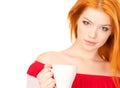 Cute redhead with white cup