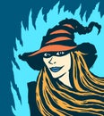 Cute redhead witch. Vector illustration.