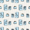 Cute refrigerator and stove seamless vector pattern. Hand drawn kitchen appliance for household domestic technology Royalty Free Stock Photo