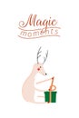 Cute reindeer. Christmas card. New Year poster