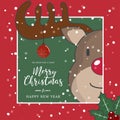 Cute reindeer christmas hoilday with hand drawn lettering