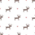 Cute reindeer and hearts seamless pattern. Stylized deer character Christmas background. Vector illustration. Royalty Free Stock Photo