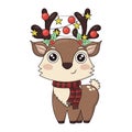 Cute reindeer with holly in antlers