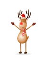 Cute Reindeer put hands up - celebrate Christmas and New year