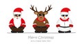 Cute reindeer santa claus and snowman cartoon with sunglasses for christmas Royalty Free Stock Photo