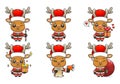 cute reindeer set, animal character bundles in santa costumes, animals wearing christmas costumes. cartoon in kawaii style