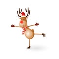 Cute Reindeer on slides isolated on white background