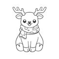 Cute reindeer wearing a polka dot scarf outline doodle cartoon illustration. Winter Christmas theme coloring book page activity Royalty Free Stock Photo