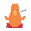 Cute relaxed baby capybara sitting in meditation pose. Funny animal of South America cartoon vector illustration