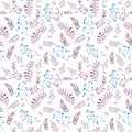 Cute repeat pattern with naive flowers and leaves. Watercolor Royalty Free Stock Photo