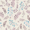 Cute repeat pattern with naive flowers and leaves. Watercolor Royalty Free Stock Photo