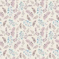 Cute repeat pattern with naive flowers and leaves. Watercolor Royalty Free Stock Photo