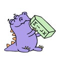 Cute reptile is drinking milk. Vector illustration. Royalty Free Stock Photo