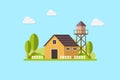 Cute residential country house and water tank, country landscape, trendy flat style vector design template Royalty Free Stock Photo