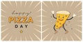 Cute Retro Cartoon Style Nursery Vector Illustrations with Smiling Slice of Pizza. Royalty Free Stock Photo