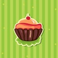 Cute retro Cupcake on striped background Royalty Free Stock Photo