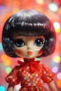 Cute retro disco plastic doll on a glittering background Royalty Free Stock Photo