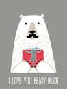 Cute retro hand drawn Christmas card with funny Hipster Bear