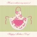 Cute retro Mother`s Day card with imitation of mom`s apron